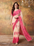 Women Lightweight Printed Beautiful Mirror Work Border Saree With Unstitched Blouse Piece
