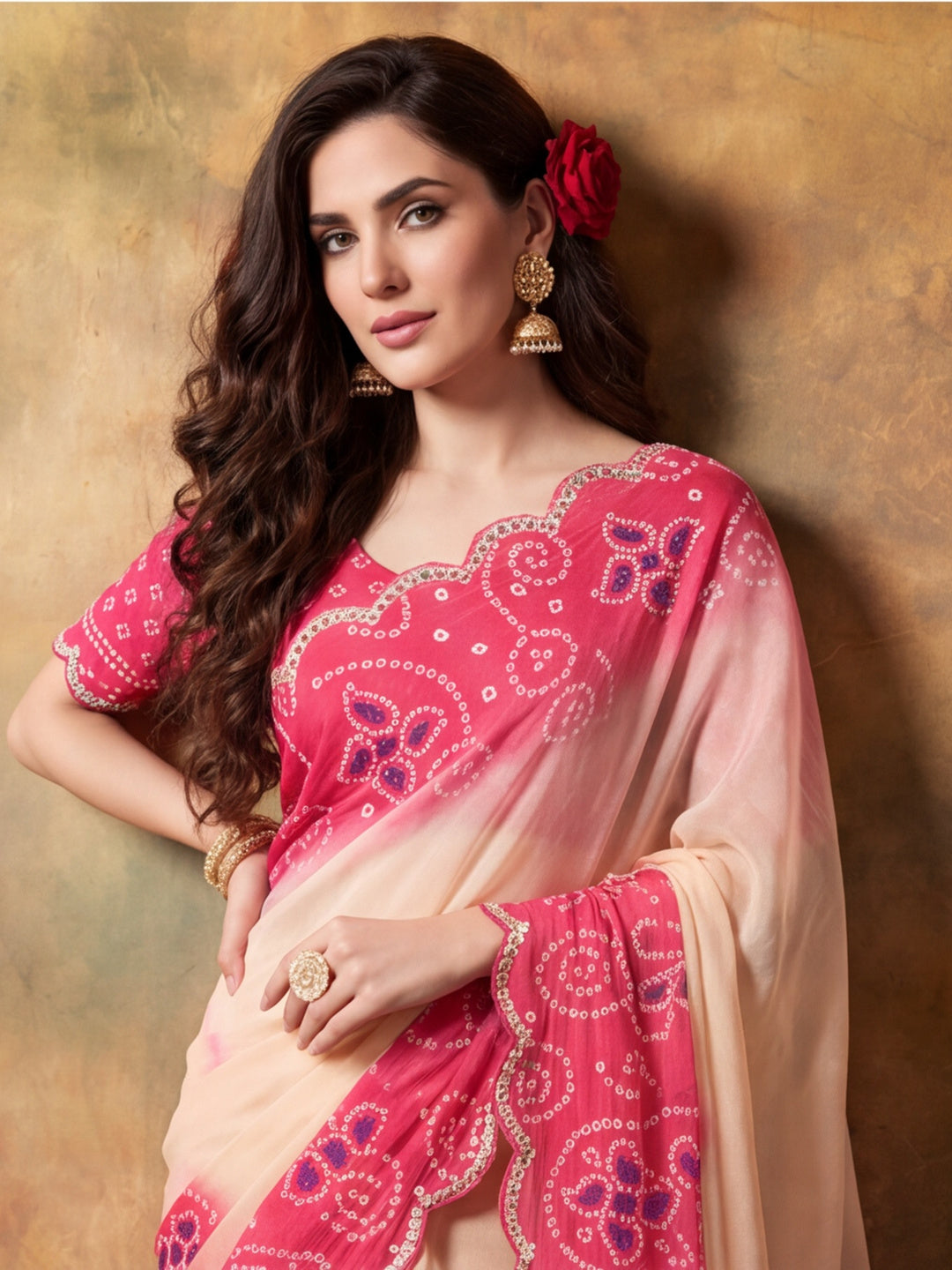 Women Lightweight Printed Beautiful Mirror Work Border Saree With Unstitched Blouse Piece