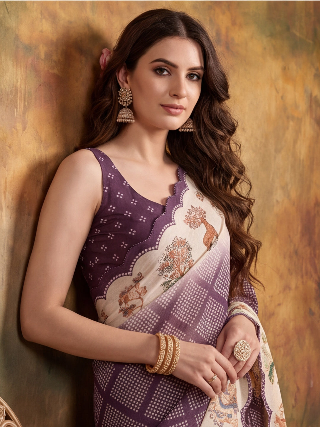 Women Lightweight Printed Beautiful Mirror Work Border Saree With Unstitched Blouse Piece