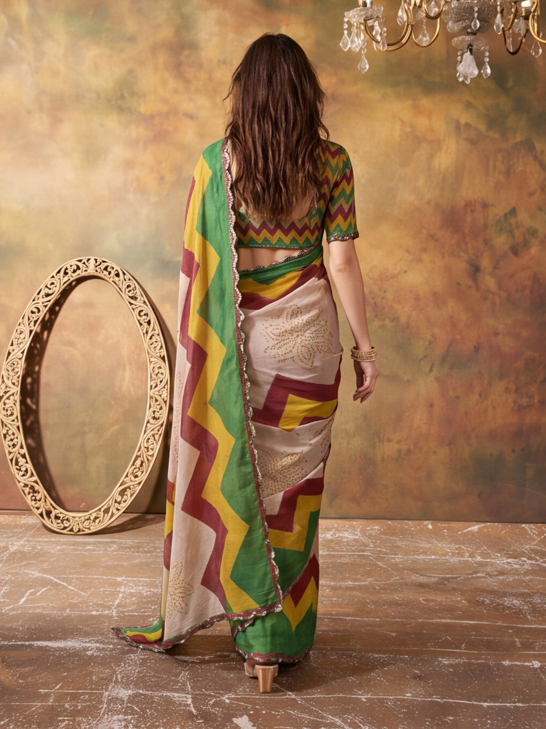 Women Lightweight Printed Beautiful Mirror Work Border Saree With Unstitched Blouse Piece