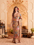 Women Lightweight Printed Beautiful Mirror Work Border Saree With Unstitched Blouse Piece