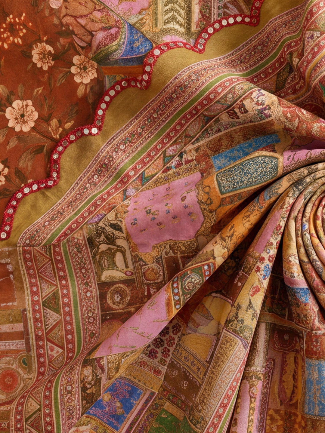 Women Lightweight Printed Beautiful Mirror Work Border Saree With Unstitched Blouse Piece