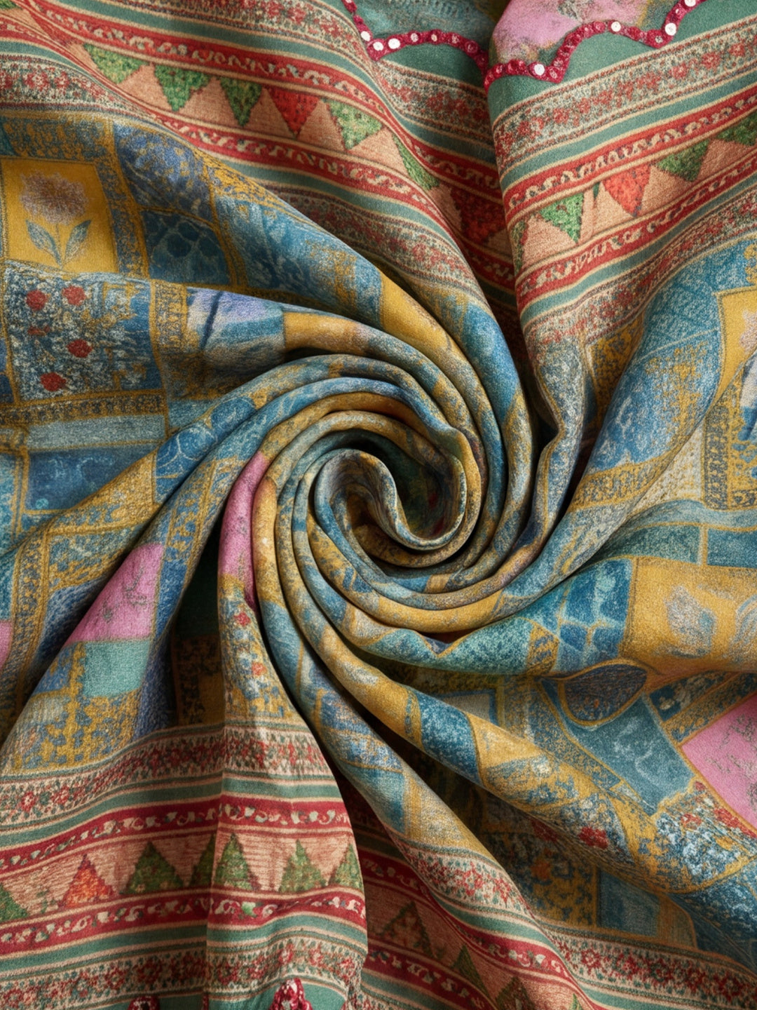 Women Lightweight Printed Beautiful Mirror Work Border Saree With Unstitched Blouse Piece