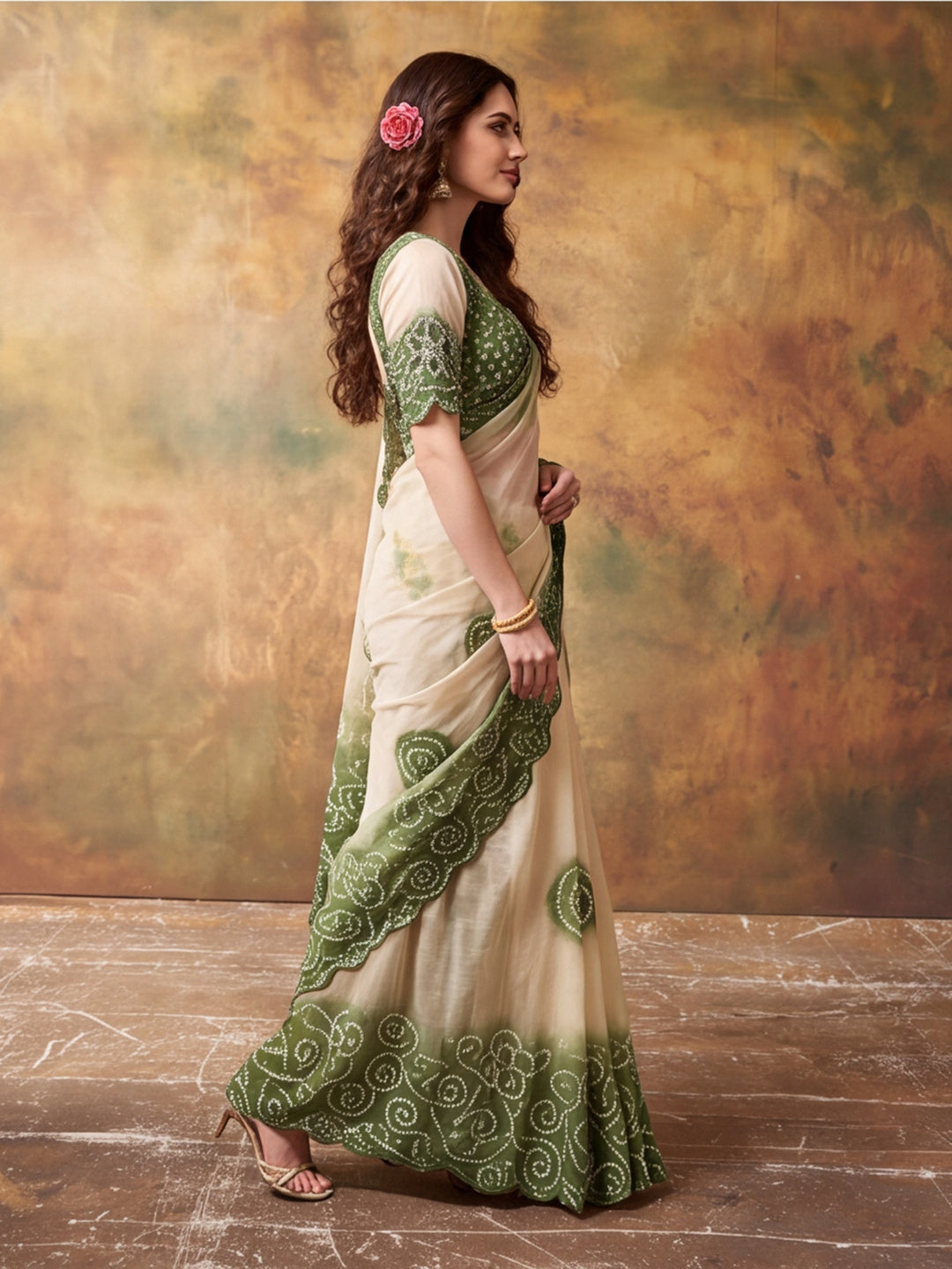 Women Lightweight Printed Beautiful Mirror Work Border Saree With Unstitched Blouse Piece