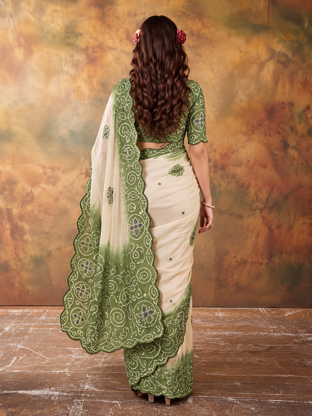 Women Lightweight Printed Beautiful Mirror Work Border Saree With Unstitched Blouse Piece