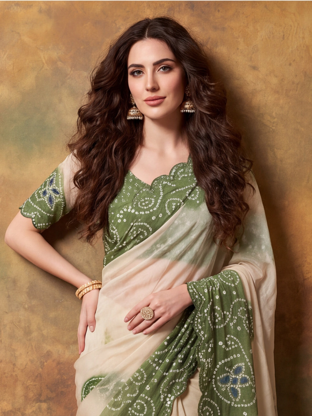 Women Lightweight Printed Beautiful Mirror Work Border Saree With Unstitched Blouse Piece