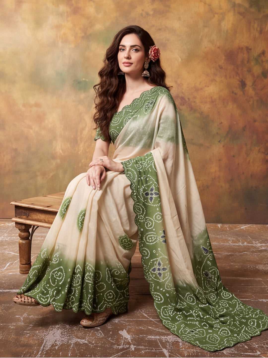 Women Lightweight Printed Beautiful Mirror Work Border Saree With Unstitched Blouse Piece
