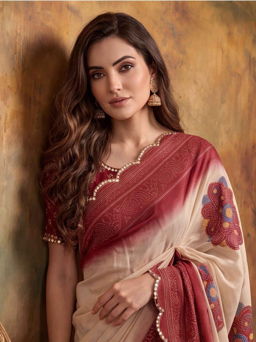 Women Lightweight Printed Beautiful Mirror Work Border Saree With Unstitched Blouse Piece