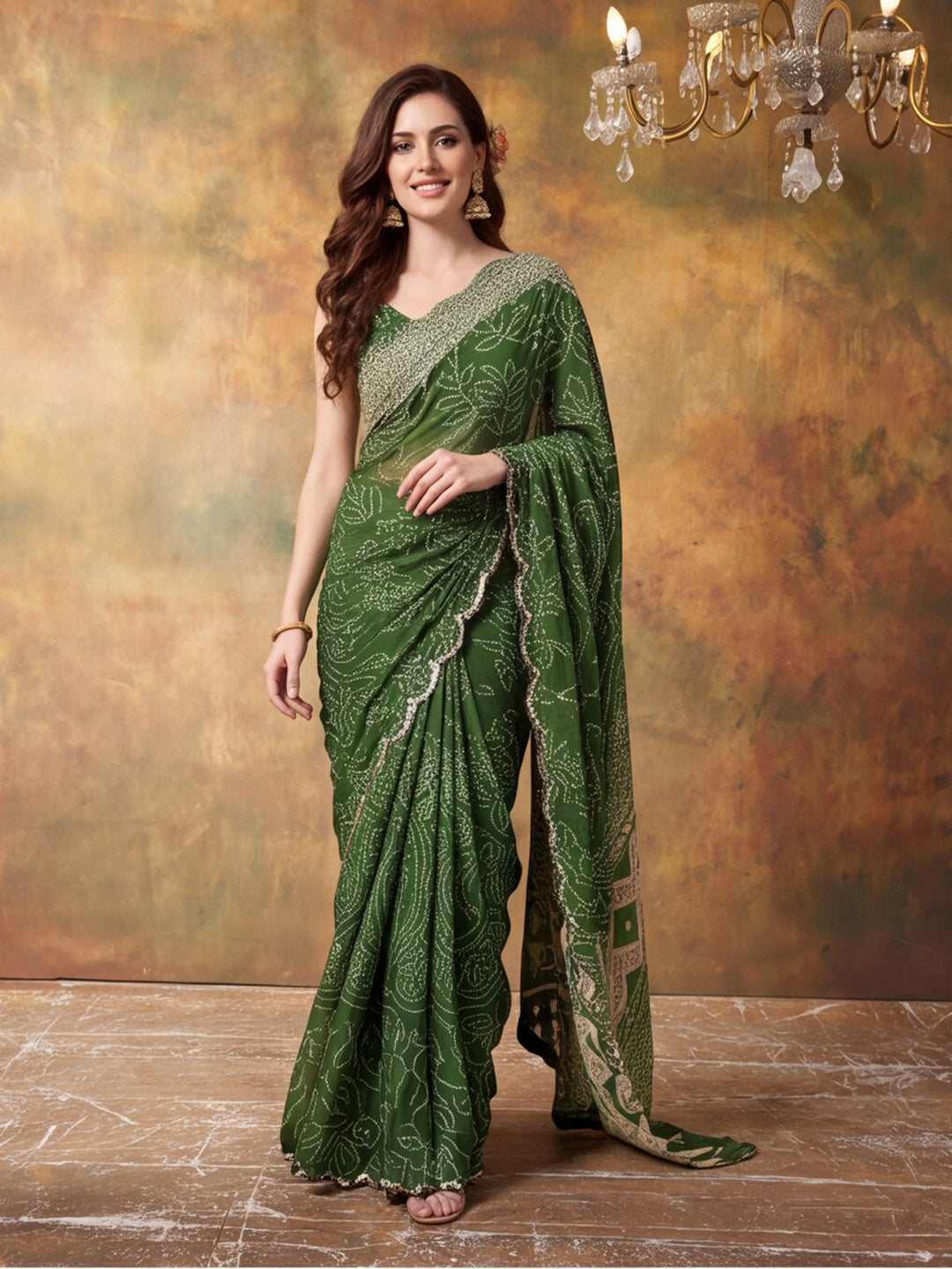 Women Lightweight Printed Beautiful Mirror Work Border Saree With Unstitched Blouse Piece