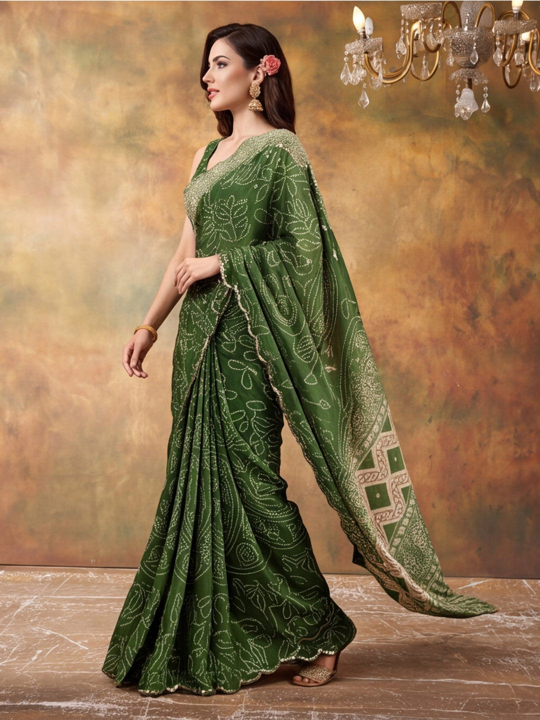 Women Lightweight Printed Beautiful Mirror Work Border Saree With Unstitched Blouse Piece