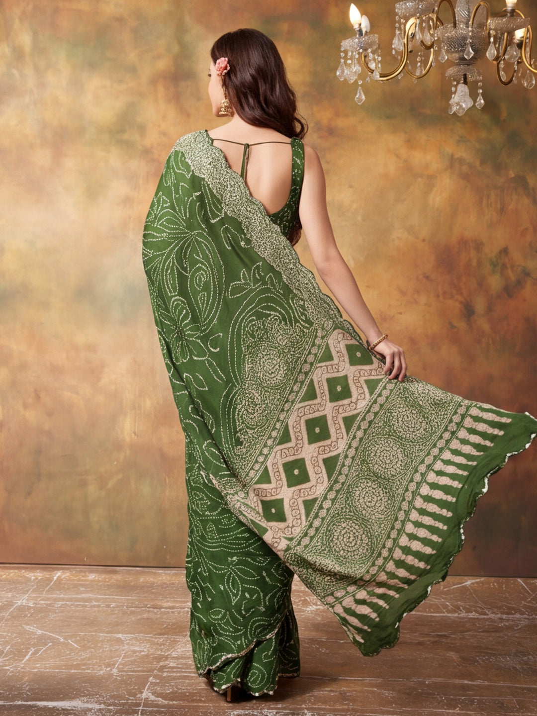 Women Lightweight Printed Beautiful Mirror Work Border Saree With Unstitched Blouse Piece