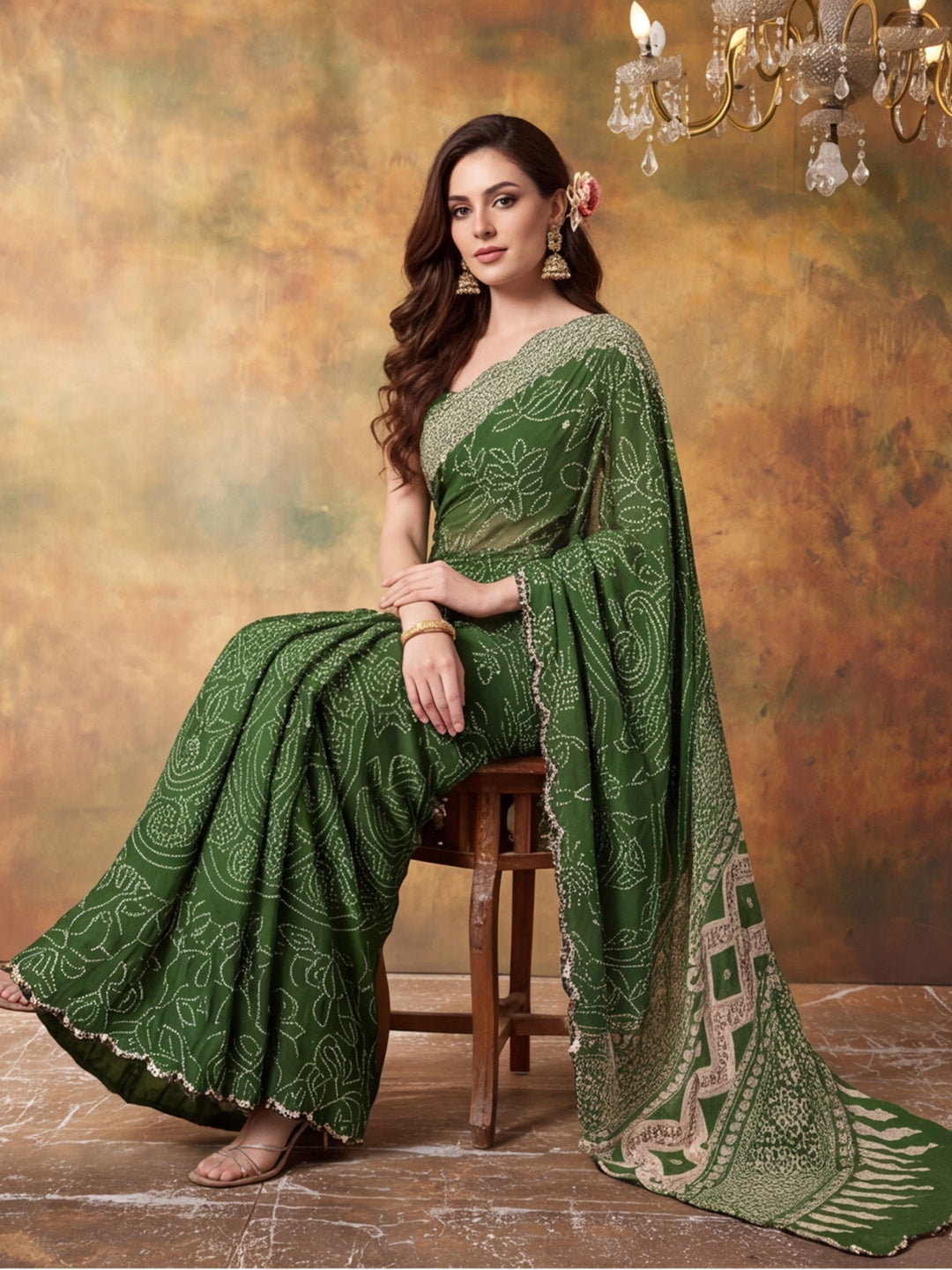 Women Lightweight Printed Beautiful Mirror Work Border Saree With Unstitched Blouse Piece