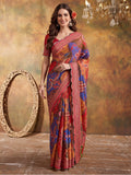 Women Lightweight Printed Beautiful Mirror Work Border Saree With Unstitched Blouse Piece