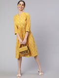 Yellow Ethnic Printed Flared Dress