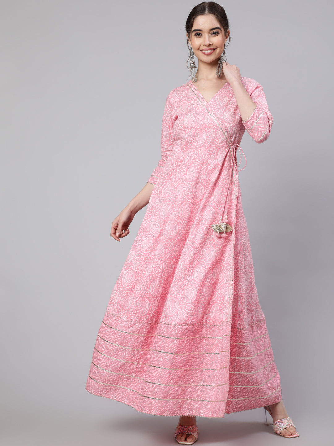 Pink Ethnic Printed Angrakha Kurta