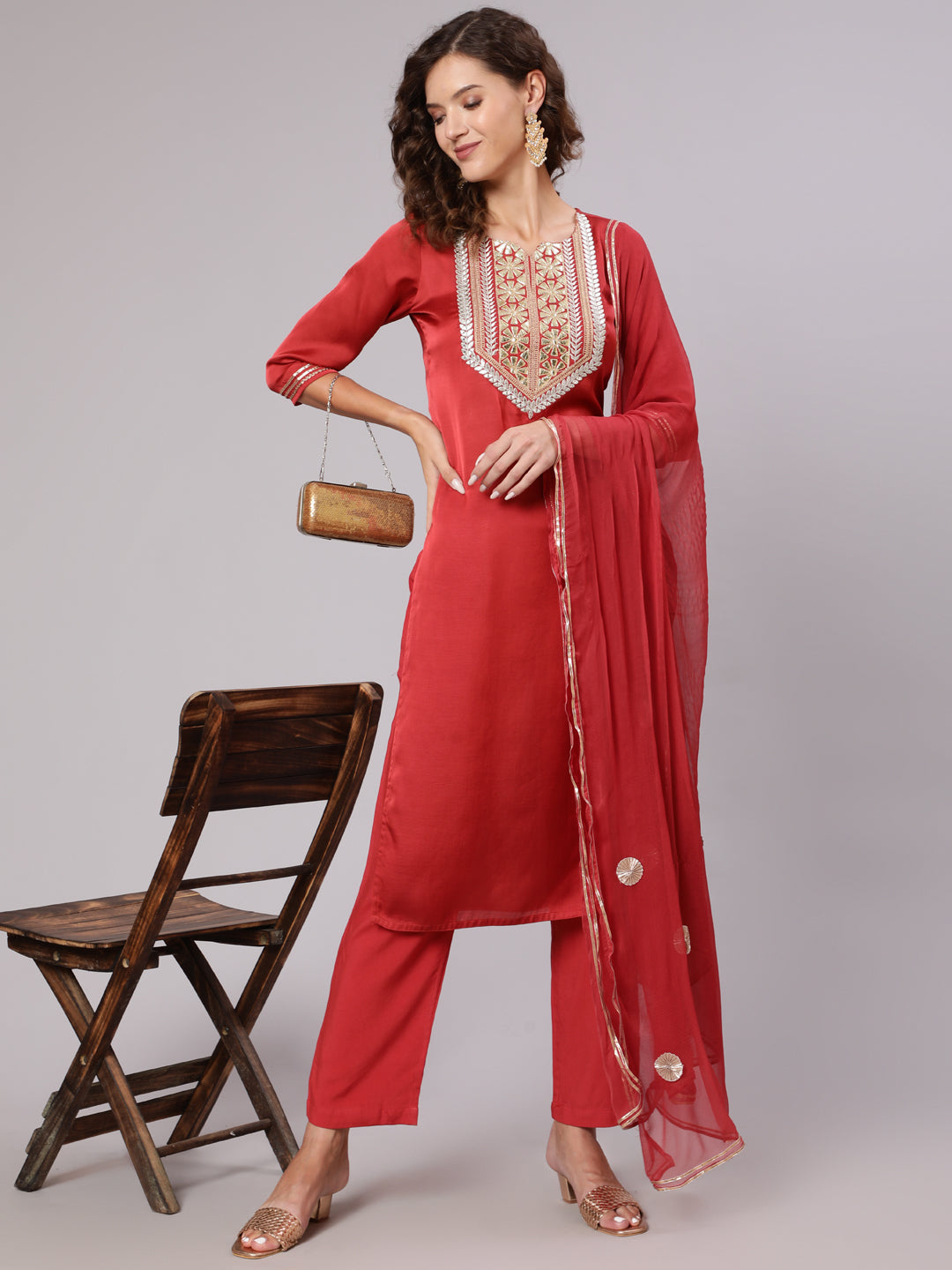 Rust Gota Pati Kurta With Pants And Dupatta | Suits For Women | Jaipur ...