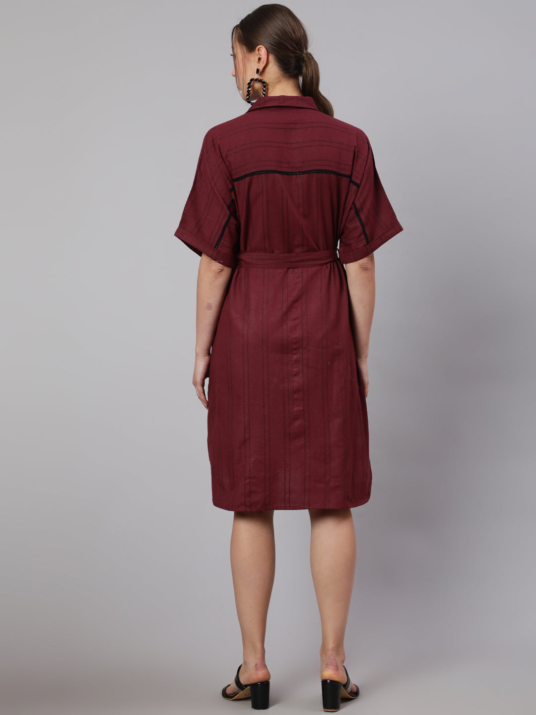 Maroon Self Weaved Shirt Dress