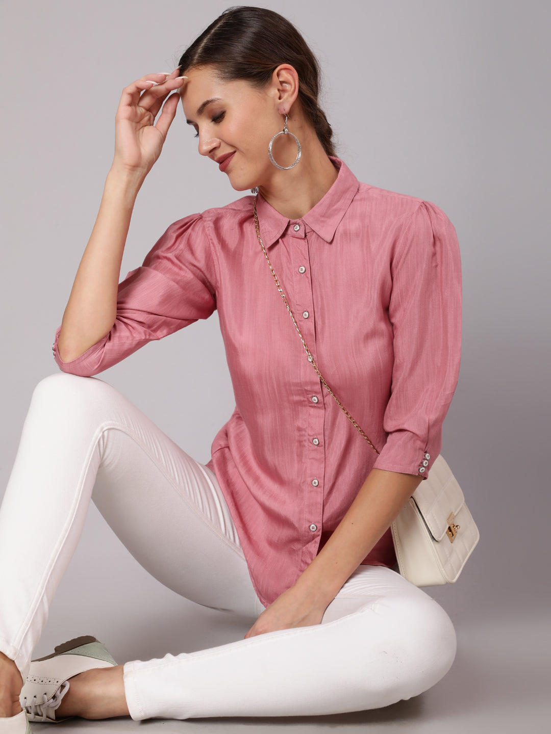 Pink Silk Blend Shirt and Pants Co-ord Set