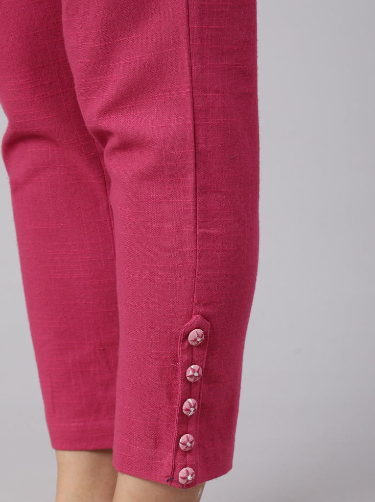 Pink Self Weaved Checkered Straight Embroidered Kurta With Pants