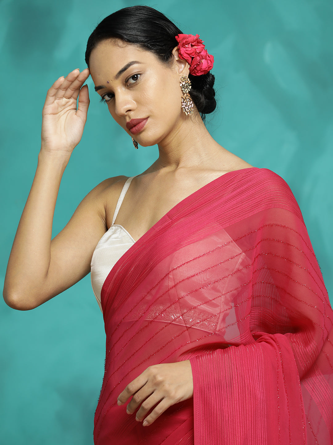 Pink Silk Blend Party Wear Saree