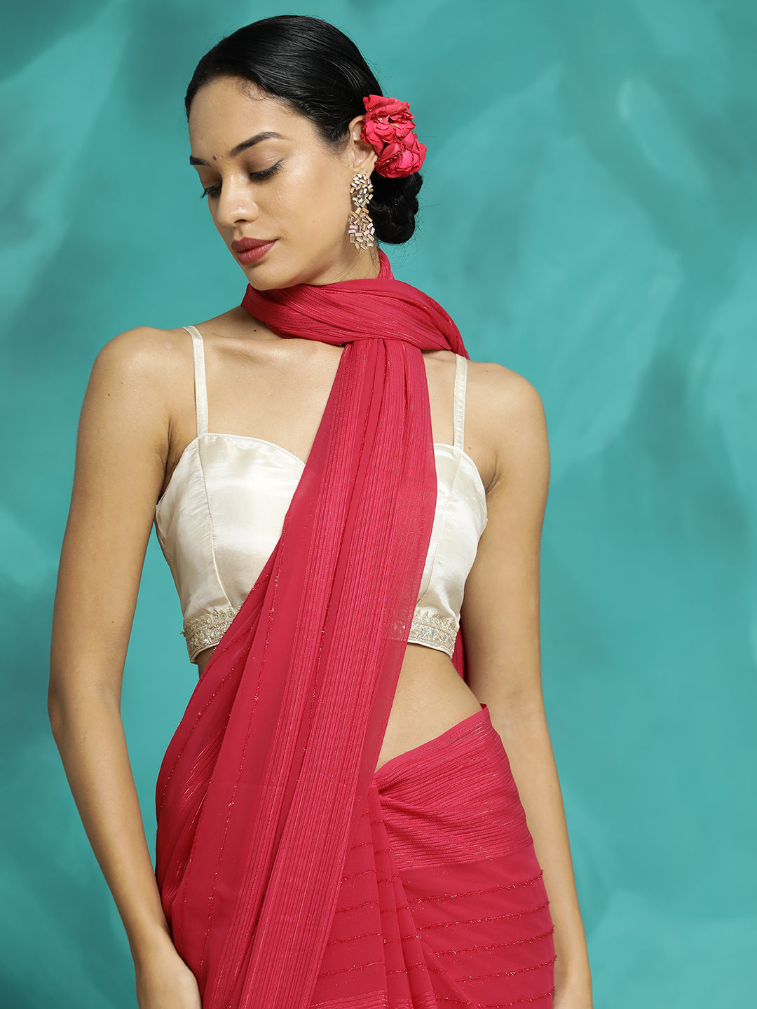 Pink Silk Blend Party Wear Saree