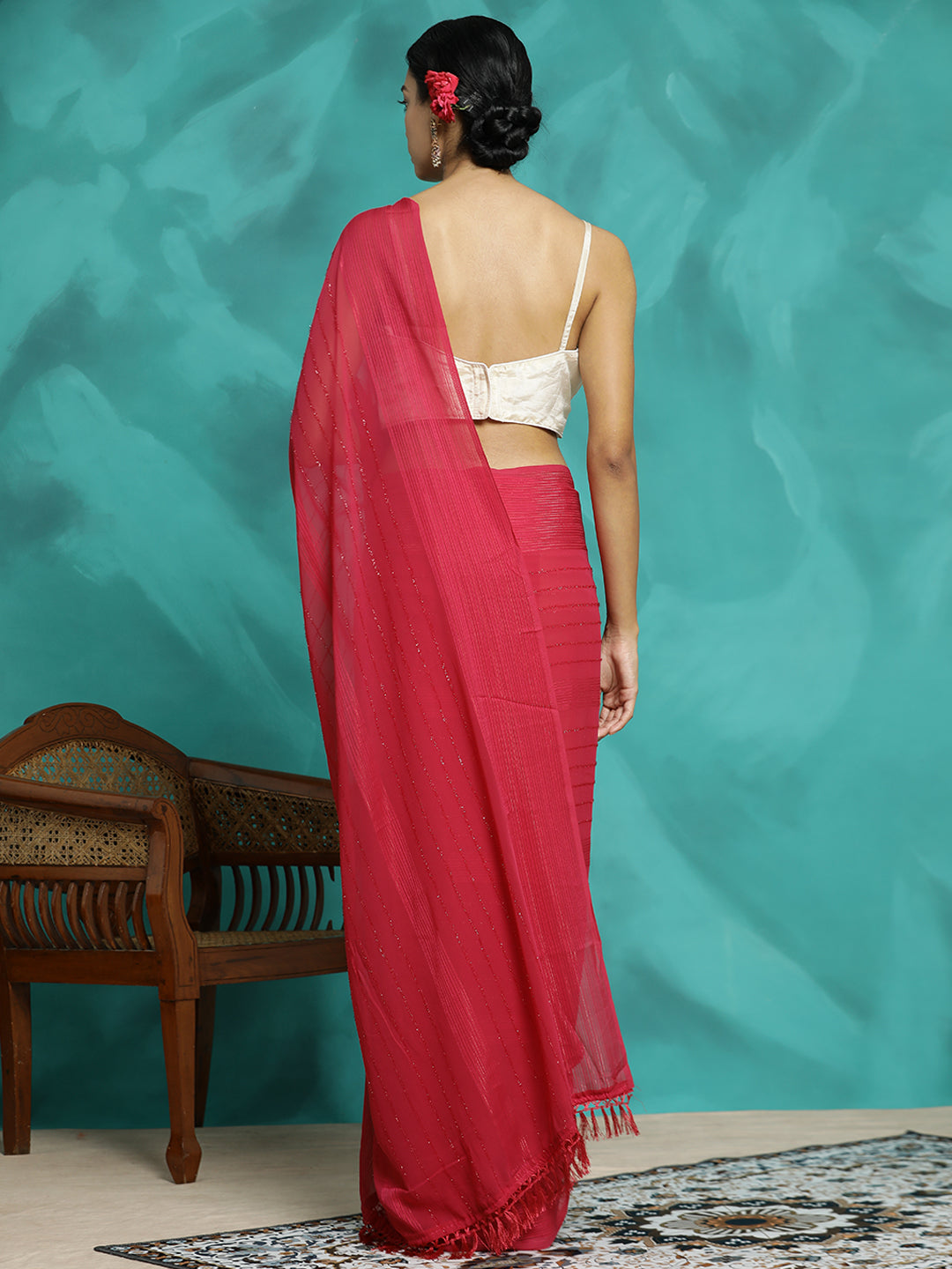 Pink Silk Blend Party Wear Saree