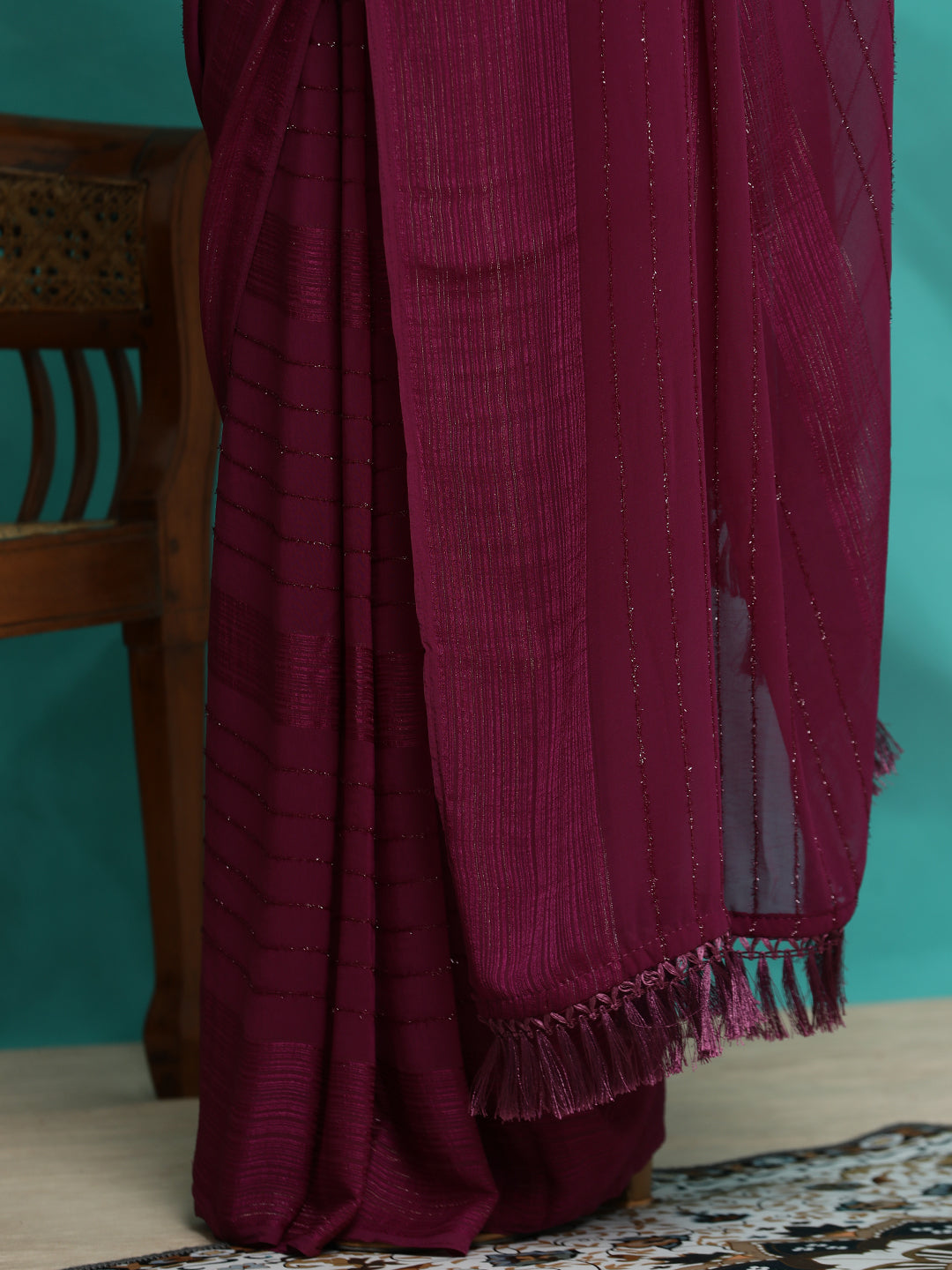 Burgundy Silk Blend Party Wear Saree