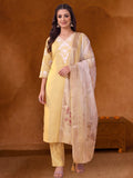 Women Embroidered Yellow Straight Kurta Set with Dupatta