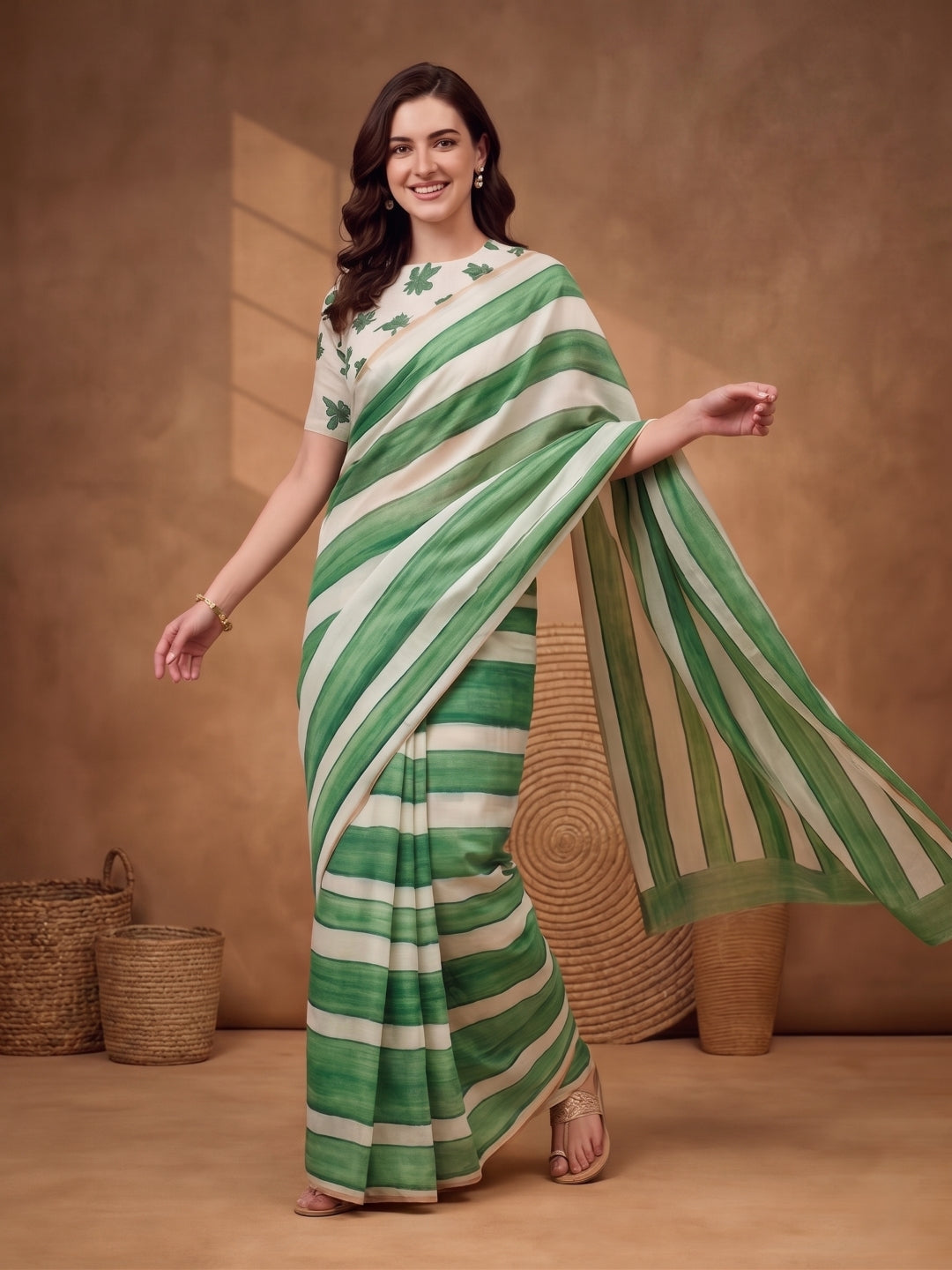 Striped Linen Blend Saree with Unstiched Blouse