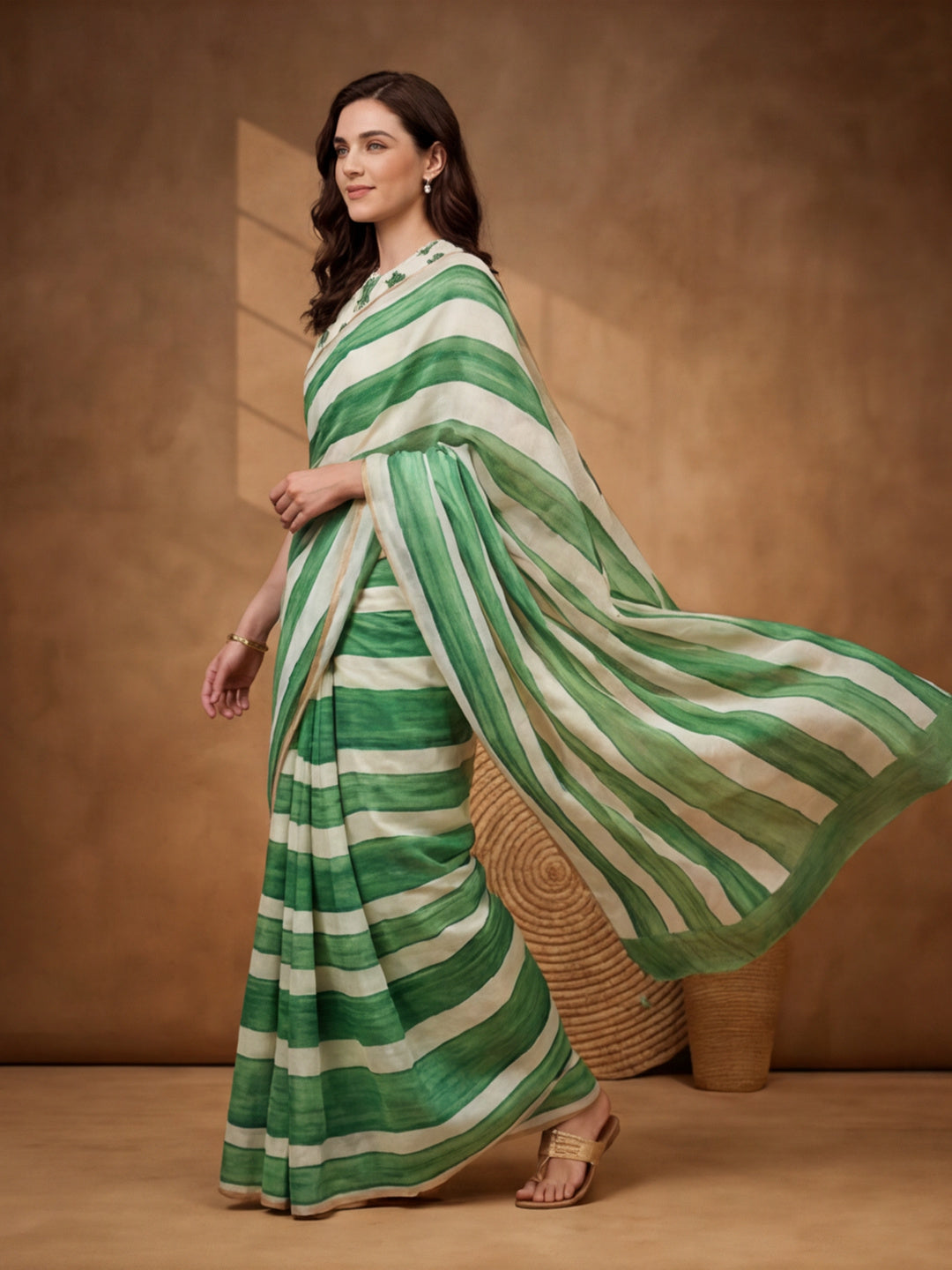 Striped Linen Blend Saree with Unstiched Blouse