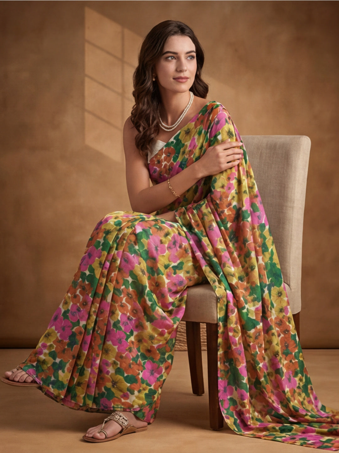 Floral Linen Blend Saree with Unstiched Blouse