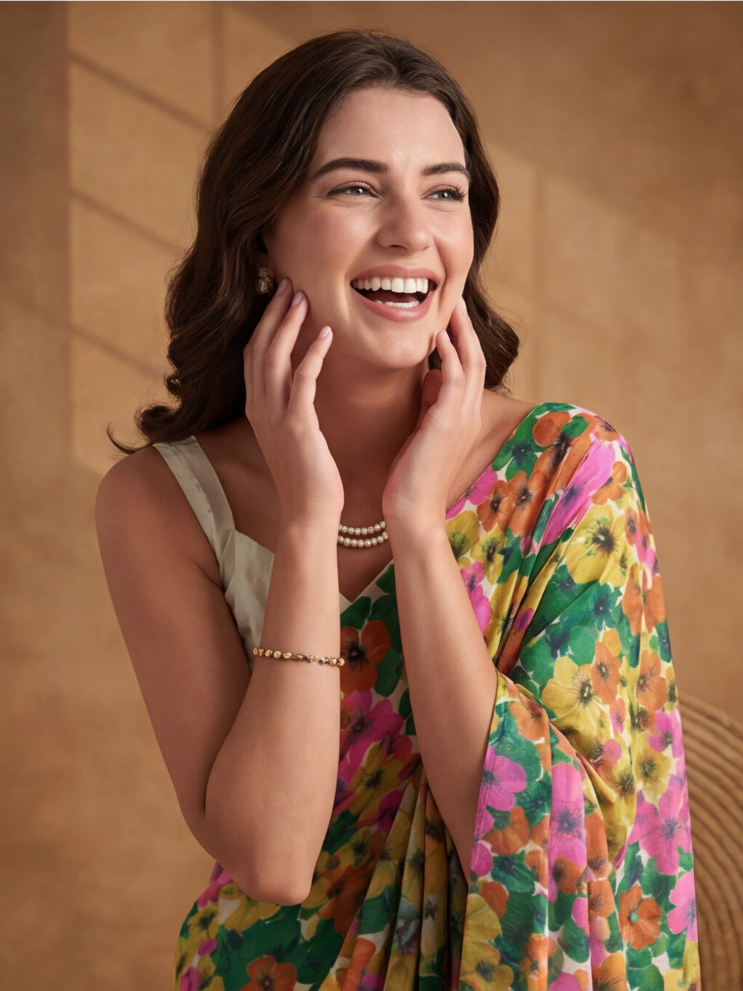 Floral Linen Blend Saree with Unstiched Blouse