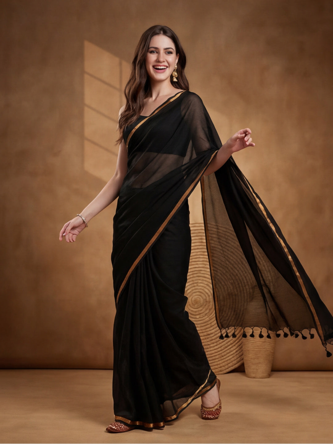 Solid Pure Cotton Saree with Unstiched Blouse