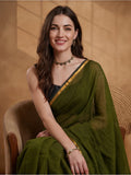 Solid Pure Cotton Saree with Unstiched Blouse