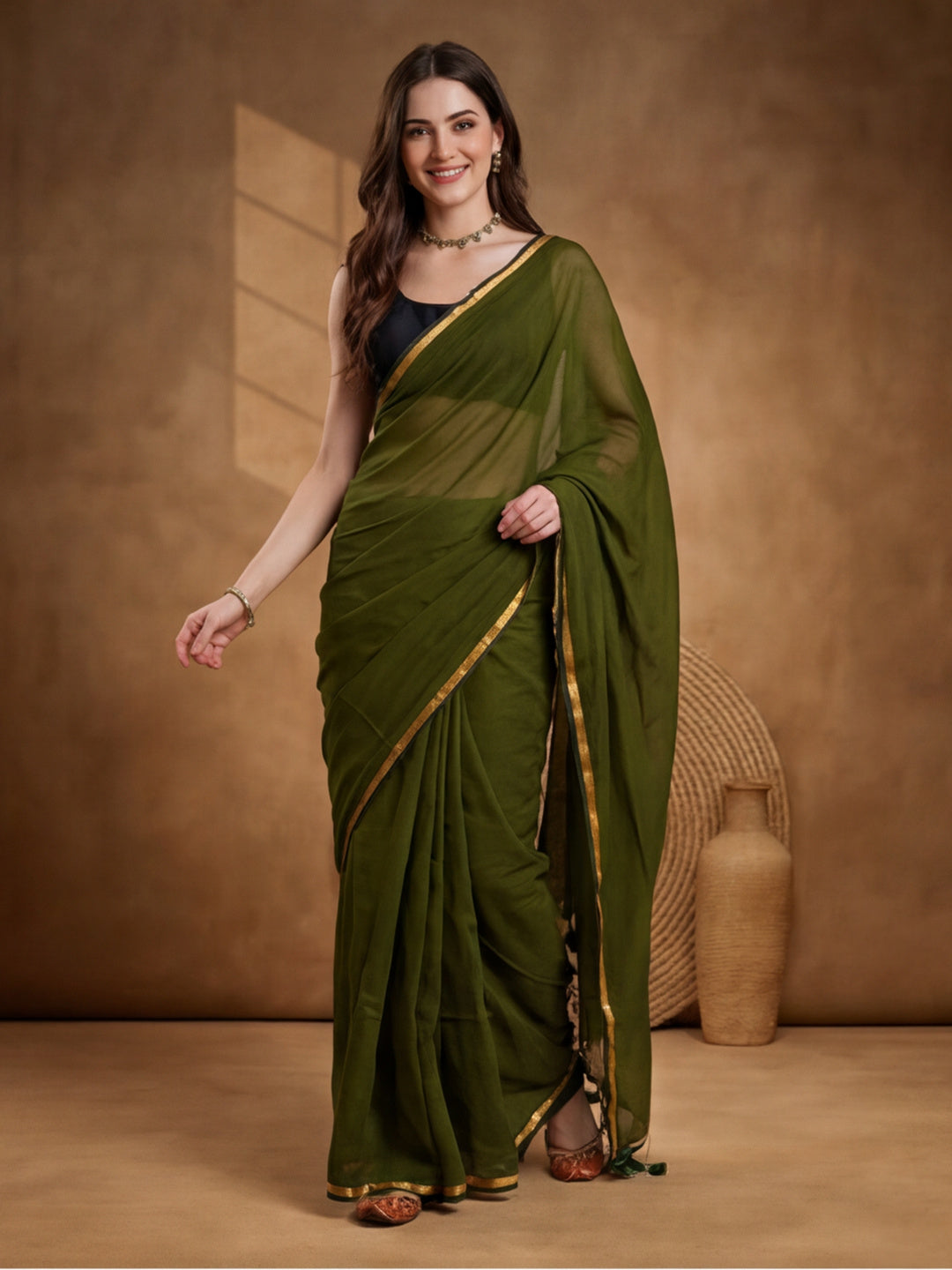 Solid Pure Cotton Saree with Unstiched Blouse