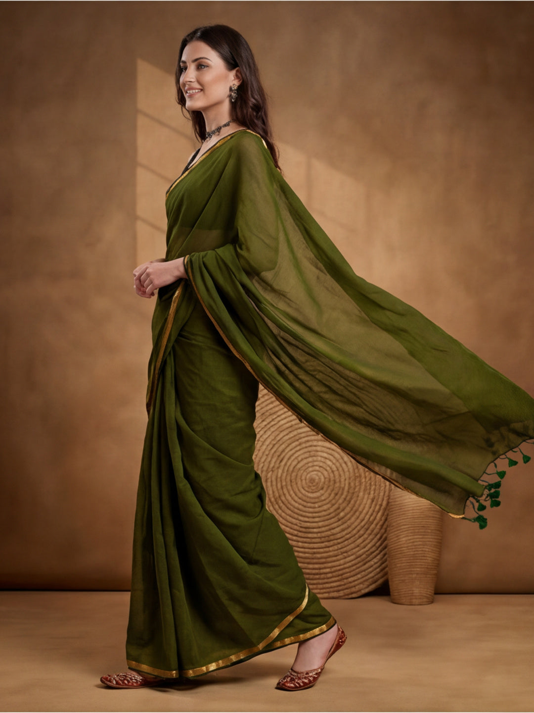 Solid Pure Cotton Saree with Unstiched Blouse