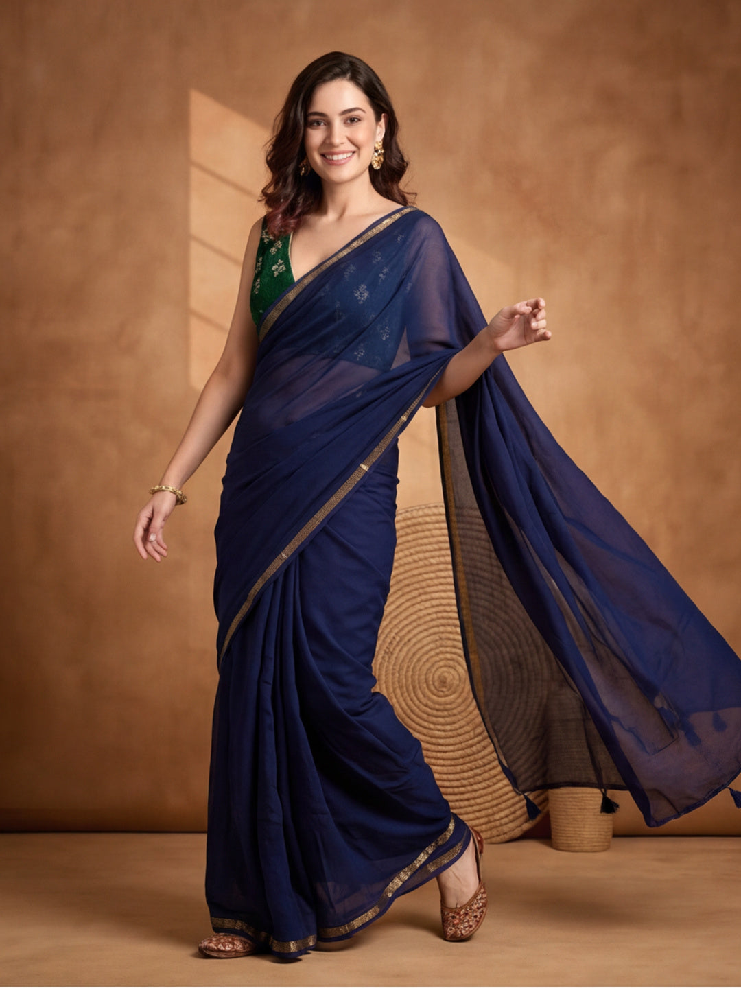 Solid Pure Cotton Saree with Unstiched Blouse