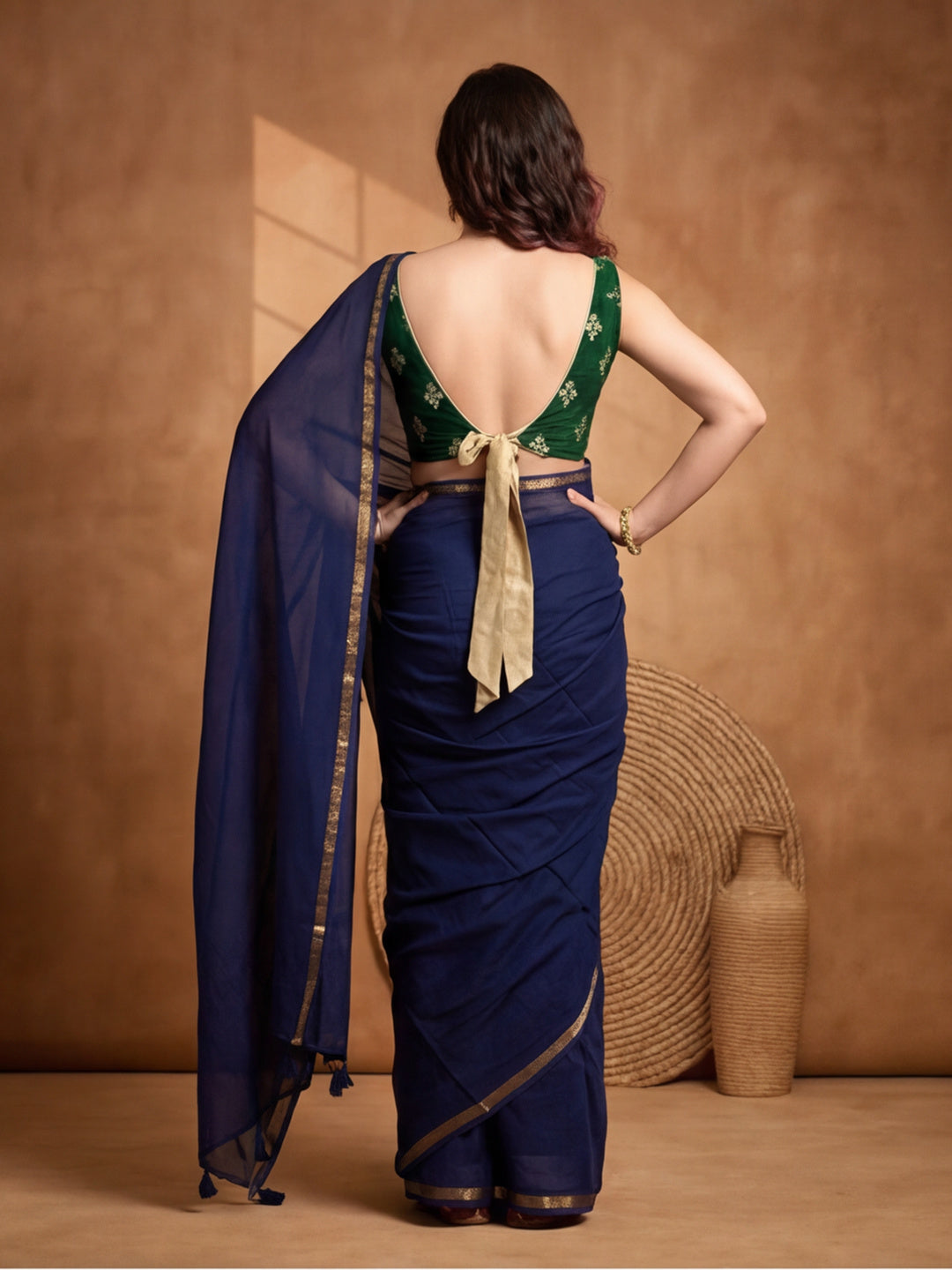 Solid Pure Cotton Saree with Unstiched Blouse
