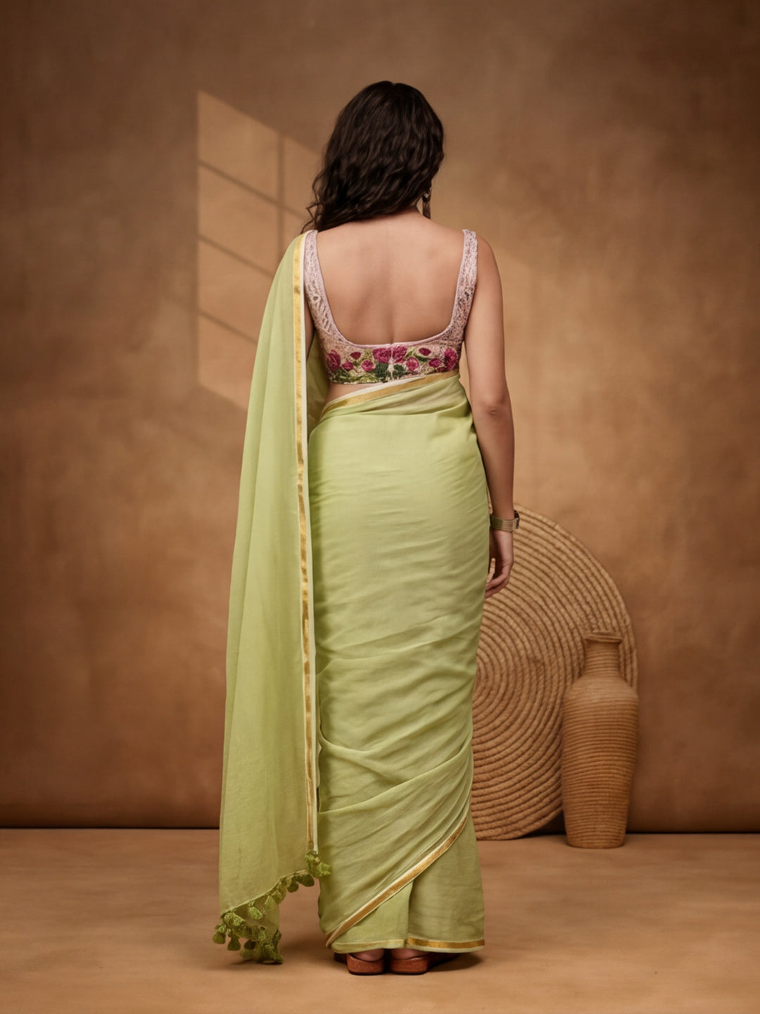 Solid Pure Cotton Saree with Unstiched Blouse