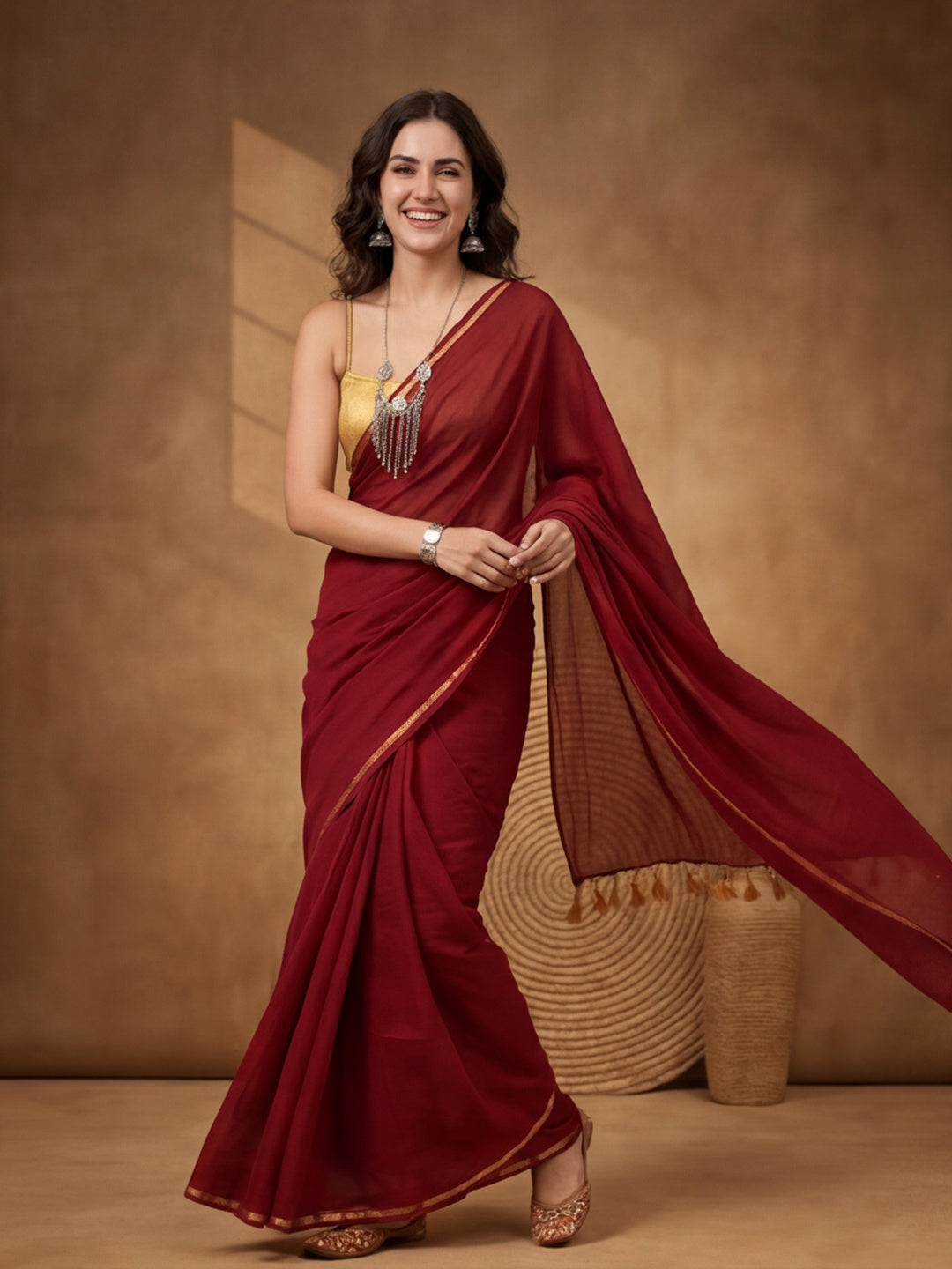 Solid Pure Cotton Saree with Unstiched Blouse