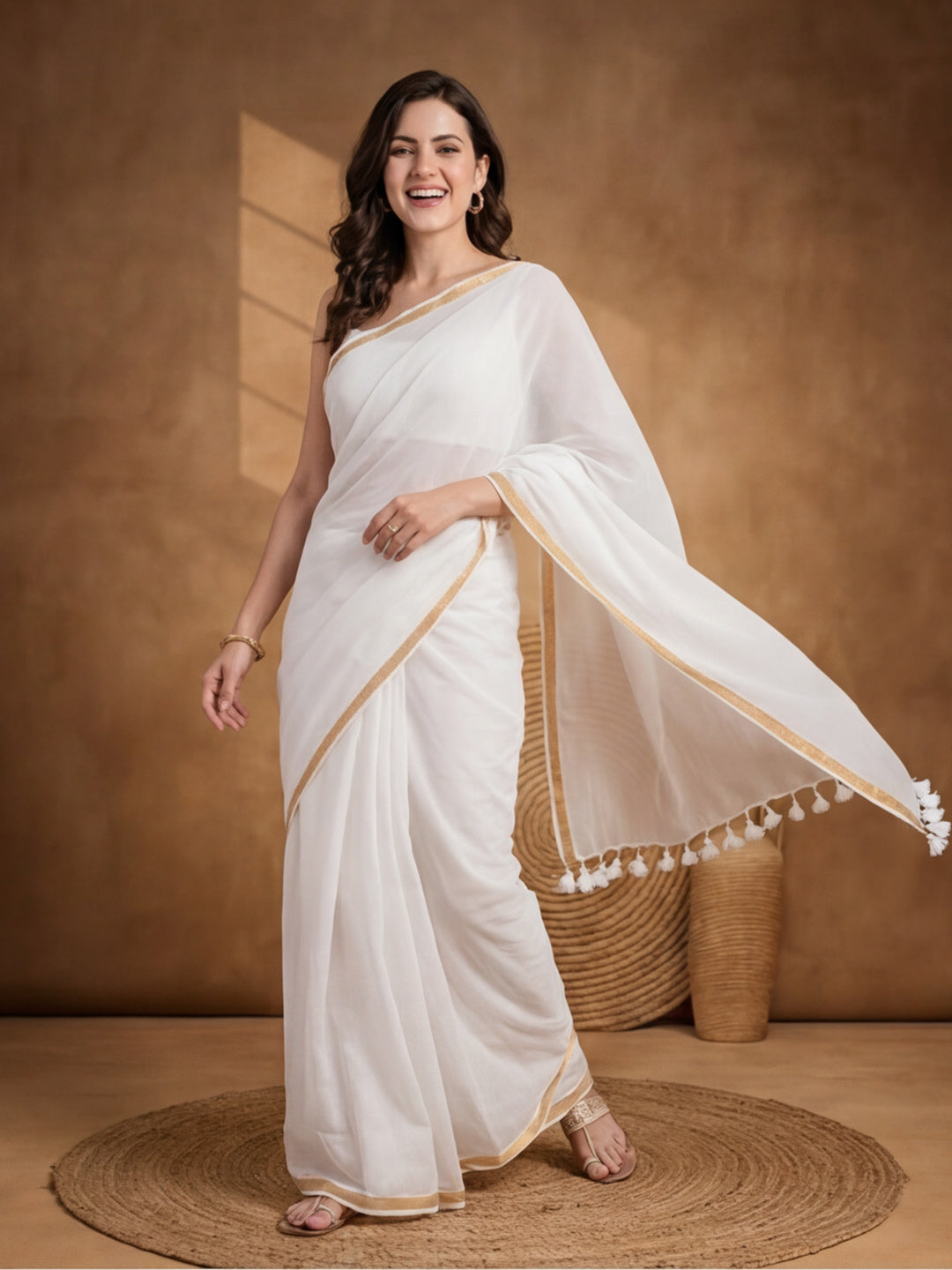 Solid Pure Cotton Saree with Unstiched Blouse