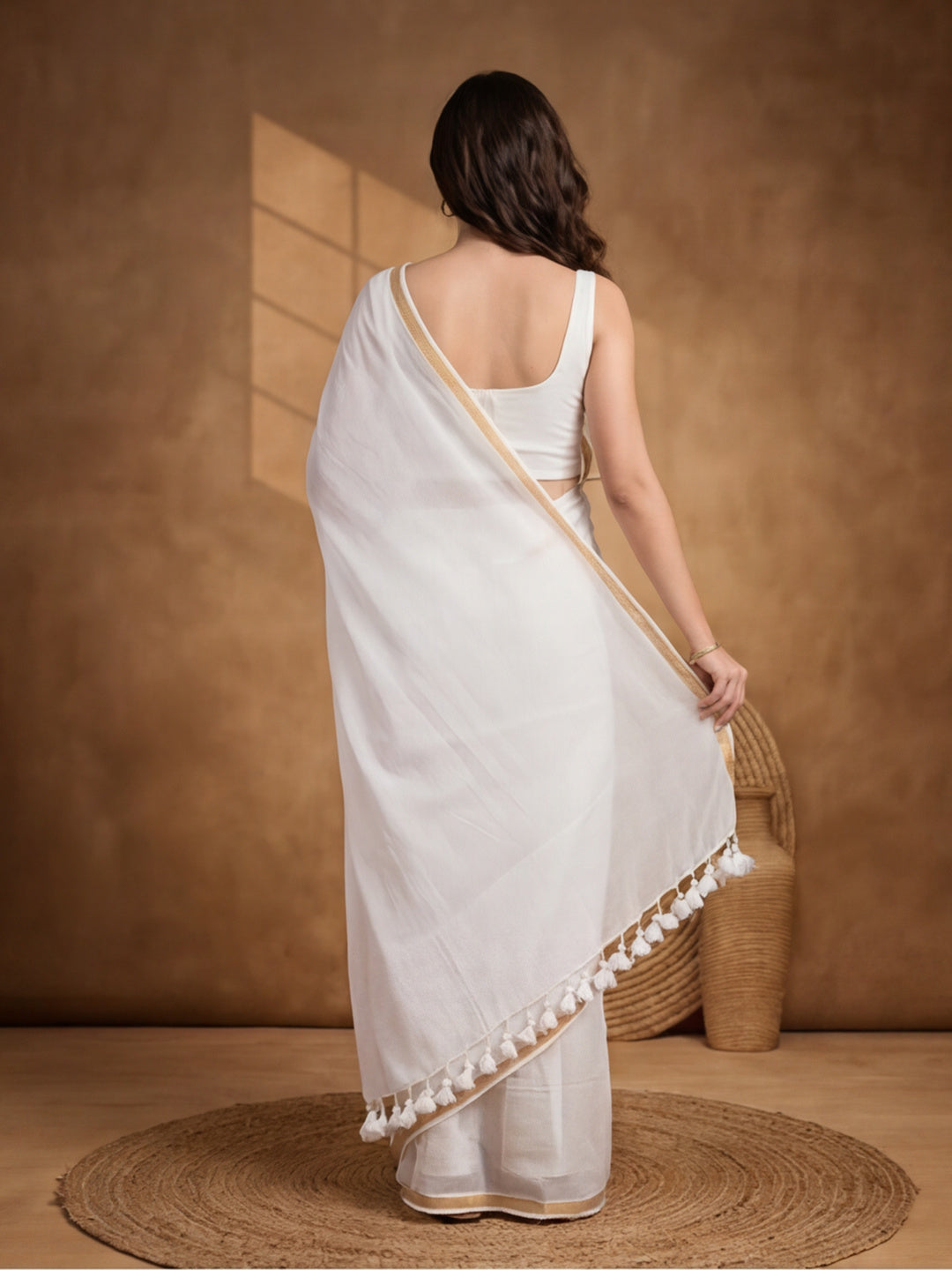 Solid Pure Cotton Saree with Unstiched Blouse