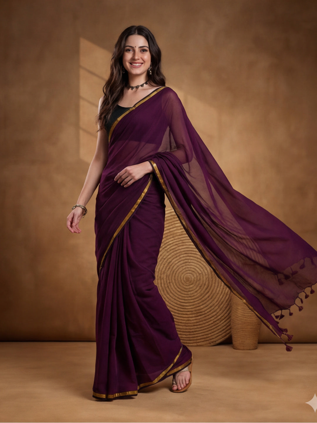 Solid Pure Cotton Saree with Unstiched Blouse