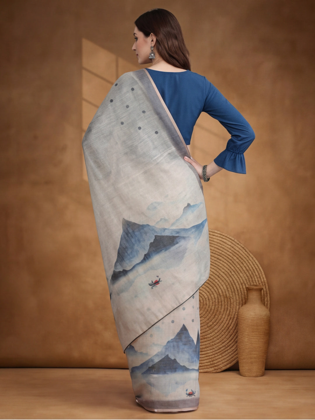 Polka Dots Linen Blend Saree with Unstiched Blouse
