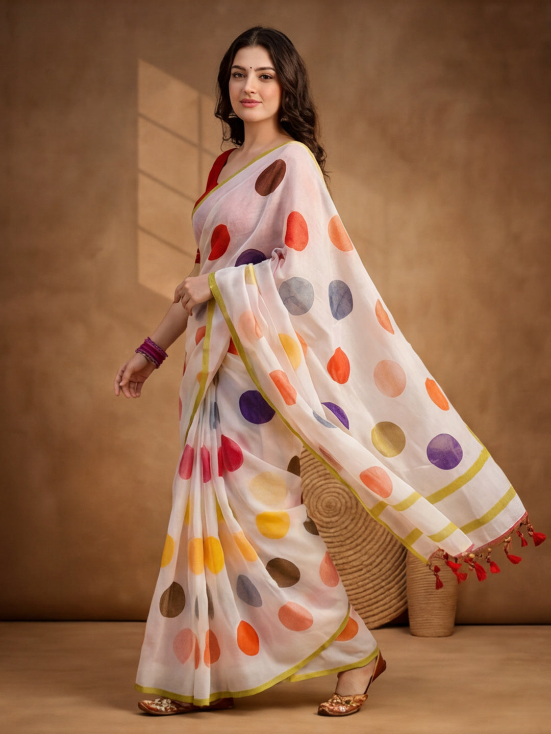 Colourblocked Linen Blend Saree with Unstiched Blouse