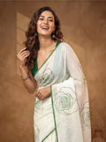 Floral Linen Blend Saree with Unstiched Blouse