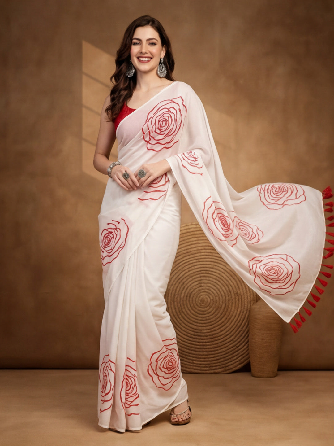 Floral Linen Blend Saree with Unstiched Blouse