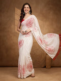 Floral Linen Blend Saree with Unstiched Blouse
