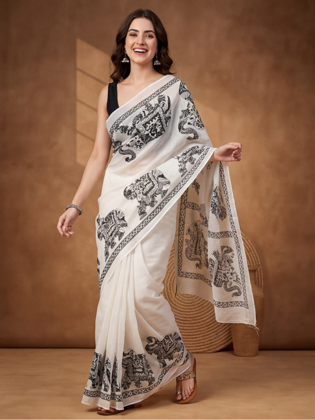 Floral Linen Blend Saree with Unstiched Blouse