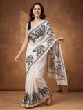 Floral Linen Blend Saree with Unstiched Blouse